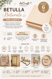 🌿 Betulla Naturale per Laser – 30x30 cm | Spessore 6 mm AdCraft Materials
