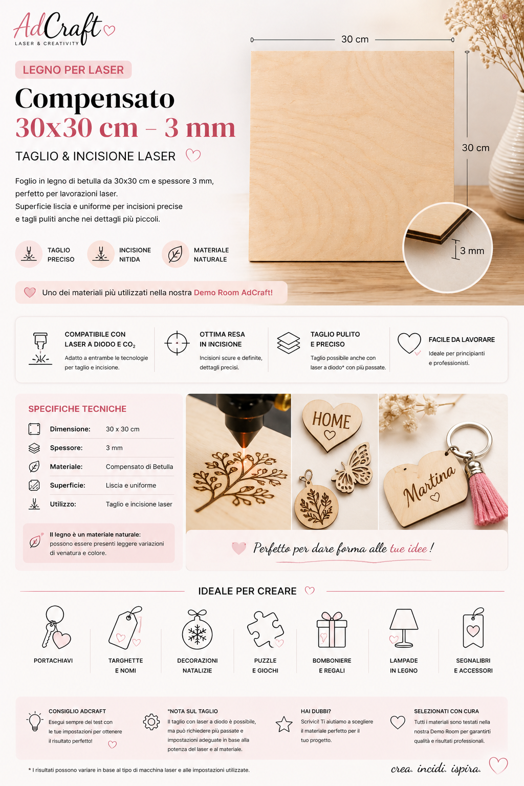 Legno da 3 mm 30x30