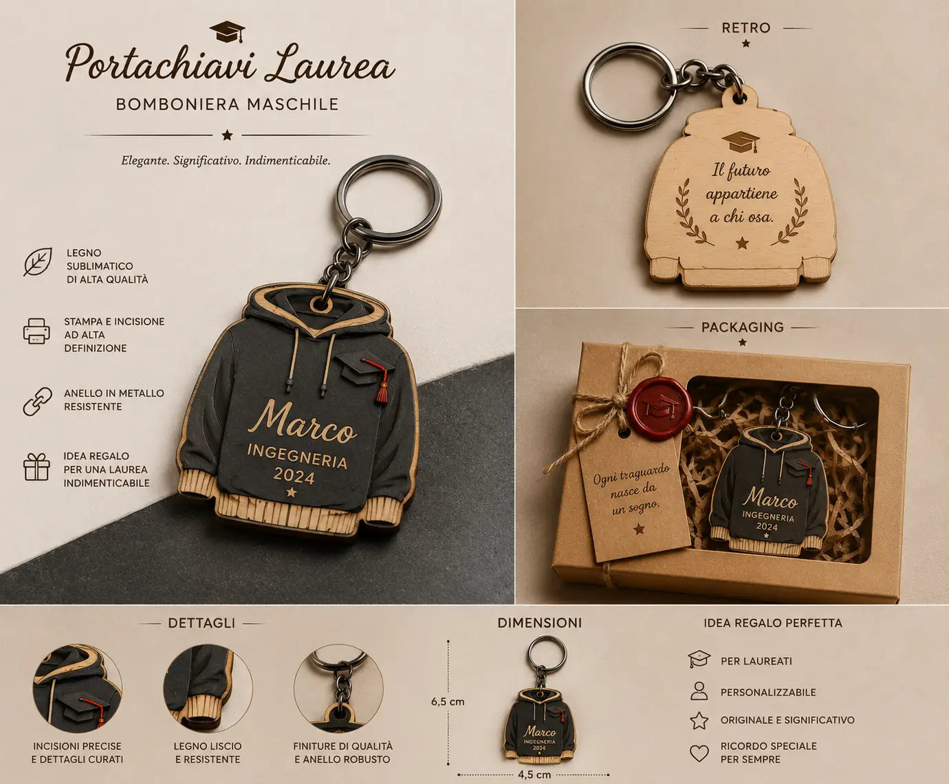 🎓 Portachiavi/Magnete Laurea Personalizzato – Bomboniera AdCraft
