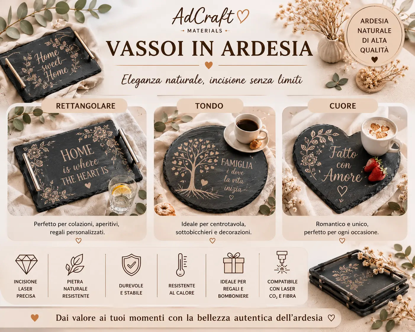 ✨ Vassoi in Ardesia Naturale – AdCraft Materials